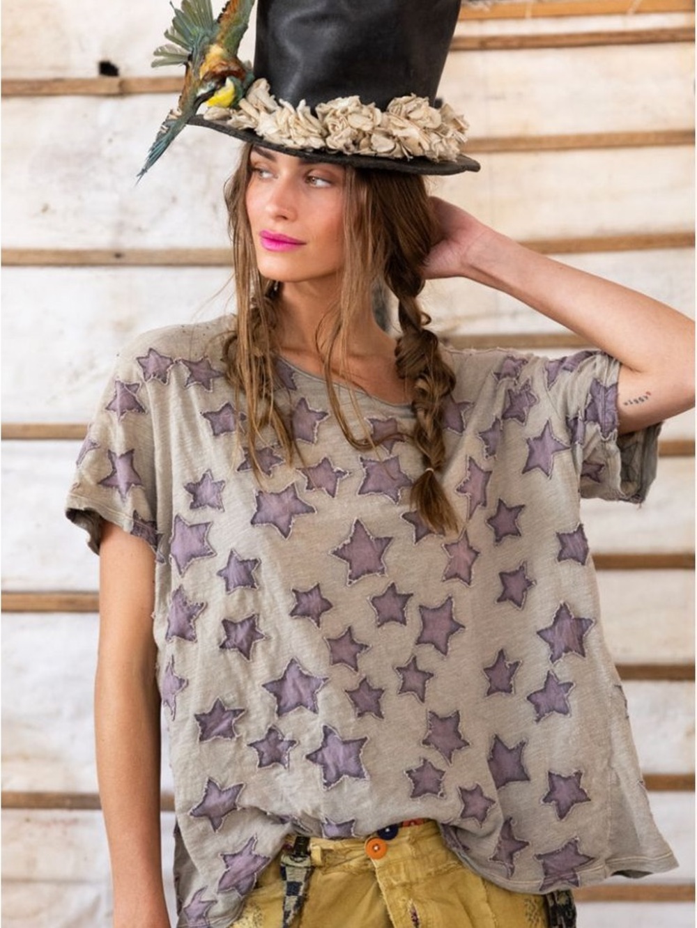 Magnolia Pearl Evangeline Star Appliquéd Boyfriend Tee